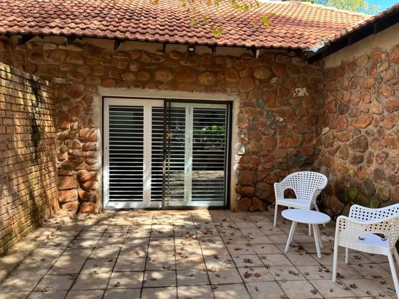The patio outside the door