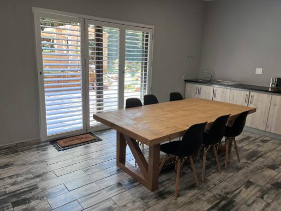 Dining table, with doors to the garden